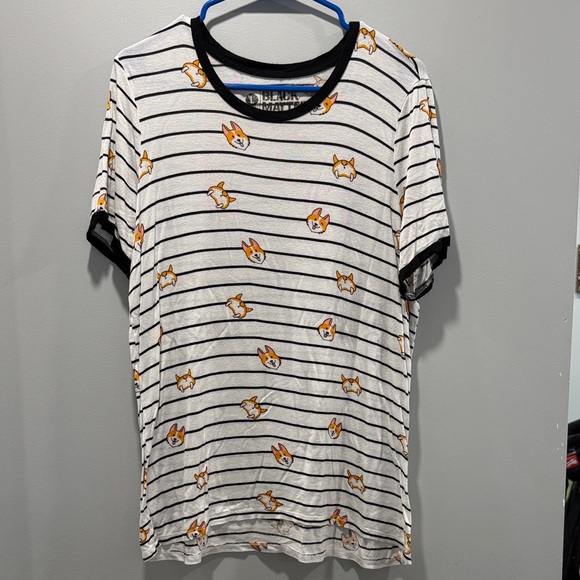 Black Matter Tops - Black Matter Striped Tee with Corgi Print